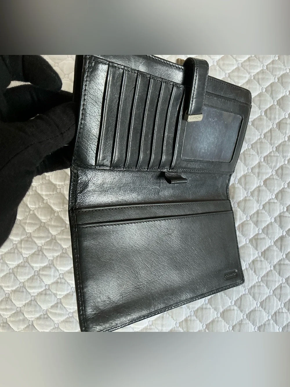COACH Black Leather Men's Card Holder with Embossed Logo